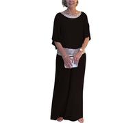 Conjunto de dos piezas de pantalones para invitados de boda para mujer, pantalones semiformales, para cóctel, boda, elegante conjunto de dos piezas, Negro, XL