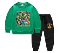 Conjunto de Dos Piezas de Sudadera de Cuello Redondo y Pantalones para niños de Primavera/otoño, Sudadera Estampada con Animales de Cerebro Italiano Adecuada para niños y niñas.,Verde,140cm