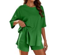 Conjunto de dos piezas de verano para mujer, blusa y pantalones cortos de muselina, esthetic, 2 piezas, elegante, de algodón, traje deportivo de gran tamaño, traje de manga larga, ropa de casa Y2K, Z4