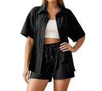Conjunto de dos piezas de verano para mujer, blusa y pantalones cortos de muselina, esthetic, 2 piezas, elegante, de algodón, traje deportivo de gran tamaño, traje de manga larga, ropa de casa Y2K, Z1