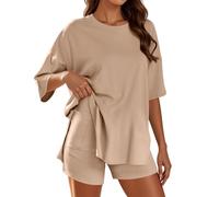 Conjunto de dos piezas de verano para mujer, blusa y pantalones cortos de muselina, esthetic, 2 piezas, elegante, de algodón, traje deportivo de gran tamaño, traje de manga larga, ropa de casa Y2K, Z4