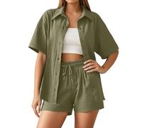 Conjunto de dos piezas de verano para mujer, blusa y pantalones cortos de muselina, esthetic, 2 piezas, elegante, de algodón, traje deportivo de gran tamaño, traje de manga larga, ropa de casa Y2K, Z1
