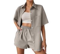 Conjunto de dos piezas de verano para mujer, blusa y pantalones cortos de muselina, esthetic, 2 piezas, elegante, de algodón, traje deportivo de gran tamaño, traje de manga larga, ropa de casa Y2K, Z5
