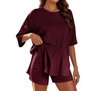 Conjunto de dos piezas de verano para mujer, blusa y pantalones cortos de muselina, esthetic, 2 piezas, elegante, de algodón, traje deportivo de gran tamaño, traje de manga larga, ropa de casa Y2K, Z4