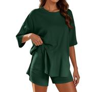 Conjunto de dos piezas de verano para mujer, blusa y pantalones cortos de muselina, esthetic, 2 piezas, elegante, de algodón, traje deportivo de gran tamaño, traje de manga larga, ropa de casa Y2K, Z4