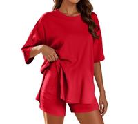 Conjunto de dos piezas de verano para mujer, blusa y pantalones cortos de muselina, esthetic, 2 piezas, elegante, de algodón, traje deportivo de gran tamaño, traje de manga larga, ropa de casa Y2K, Z4