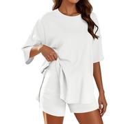 Conjunto de dos piezas de verano para mujer, blusa y pantalones cortos de muselina, esthetic, 2 piezas, elegante, de algodón, traje deportivo de gran tamaño, traje de manga larga, ropa de casa Y2K, Z4