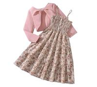Conjunto de dos piezas de vestido con estampado floral para niña con cárdigan de manga larga para primavera y otoño. Conjuntos casuales y de Trajes De Artistas Trajes Elegantes De Invierno Mujer