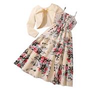 Conjunto de dos piezas de vestido con estampado floral para niña con cárdigan de manga larga para primavera y otoño. Conjuntos casuales y de Trajes De Artistas Body Traje De Baño