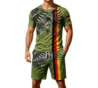 Conjunto De Dos Piezas Hombre Verano 2026 Camisa Manga Corta Pantalones Cortos Alemán Casual Cómodo, ejército verde, XXXL