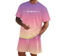 Conjunto de dos piezas informal de estilo urbano con estampado de letras en degradado de color veraniego y manga corta. Estilo que Nace de lo Simple