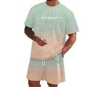 Conjunto de dos piezas informal de estilo urbano con estampado de letras en degradado de color veraniego y manga corta. Estilo que Nace de lo Simple