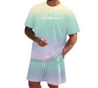 Conjunto de dos piezas informal de estilo urbano con estampado de letras en degradado de color veraniego y manga corta. Estilo que Nace de lo Simple