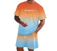 Conjunto de dos piezas informal de estilo urbano con estampado de letras en degradado de color veraniego y manga corta. Estilo que Nace de lo Simple