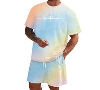 Conjunto de dos piezas informal de estilo urbano con estampado de letras en degradado de color veraniego y manga corta. Estilo que Nace de lo Simple