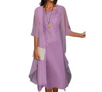 Conjunto de dos piezas maxi vestido para mujer, cárdigan de gasa fluido, vestido midi con estampado floral para invitados de boda, con chaqueta de encaje, Púrpura, XL