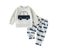 Conjunto de dos piezas para bebé y niño pequeño de chándal con diseño de tractor y coche sudadera de manga larga y pantalones conjunto cómodo para vestir diario (Grey, 6-12 Months) #23