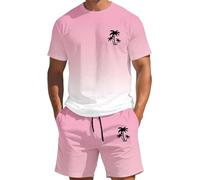 Conjunto de dos piezas para hombre, camisa de manga corta y pantalones cortos en tejido de poliéster, casual para el día a día de verano, con estilo práctico, un aspecto de temporada coordinado (32