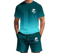 Conjunto de dos piezas para hombre, camisa de manga corta y pantalones cortos en tejido de poliéster, casual para el día a día de verano, con estilo práctico, un aspecto de temporada coordinado (32
