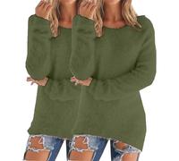 Conjunto de dos piezas para mujer con suéter de punto - suéter de cuello redondo para mujer Tops color puro sudadera manga larga tops primavera otoño cómodo sudadera ocio suéteres, verde, XXX-Large
