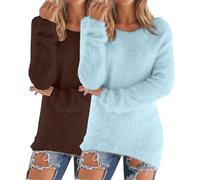 Conjunto de dos piezas para mujer con suéter de punto - suéter de cuello redondo para mujer Tops color puro sudadera manga larga tops primavera otoño cómodo sudadera ocio suéteres, d, S