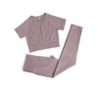 Conjunto de dos piezas para mujer, conjunto de pantalones de yoga, leggings de cintura alta sin costuras y camisetas cortas de yoga de secado rápido, conjunto deportivo deportivo, Raíz de loto