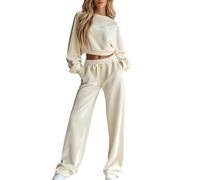 Conjunto De Dos Piezas Para Mujer: Jersey Corto Con Hombros Caídos Y Pantalones De Pierna Ancha. Conjuntos De Terciopelo Para Estar En Casa Para Mujer Ideales Para Otoño E Invierno. Ropa Informal