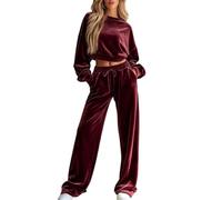 Conjunto De Dos Piezas Para Mujer: Jersey Corto Con Hombros Caídos Y Pantalones De Pierna Ancha. Conjuntos De Terciopelo Para Estar En Casa Para Mujer Ideales Para Otoño E Invierno. Ropa Informal
