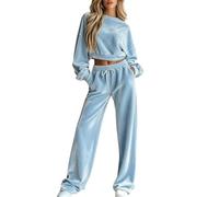 Conjunto De Dos Piezas Para Mujer: Jersey Corto Con Hombros Caídos Y Pantalones De Pierna Ancha. Conjuntos De Terciopelo Para Estar En Casa Para Mujer Ideales Para Otoño E Invierno. Ropa Informal