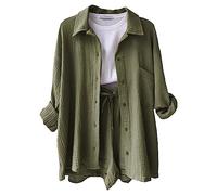 Conjunto de dos piezas para mujer, muselina, blusa y pantalones cortos, elegante, ropa estética, juego de dos piezas, verano, ligero, vacaciones, ocio, playa, loungewear, traje de viaje, ropa de ocio,