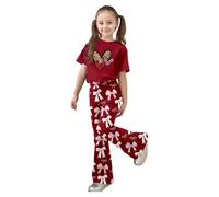 Conjunto de dos piezas para niña adecuado para San Valentín con top corto estampado de corazones y y pantalón estilo ligero y cómodo para primavera y verano Ligereza que se Agradece al Vestir