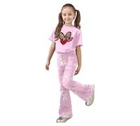 Conjunto de dos piezas para niña adecuado para San Valentín con top corto estampado de corazones y y pantalón estilo ligero y cómodo para primavera y verano Ligereza que se Agradece al Vestir