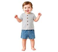 Conjunto de dos piezas para niña: camiseta de manga corta a y shorts vaqueros rectos (0-3 años). (Grey, 12-18 Months)