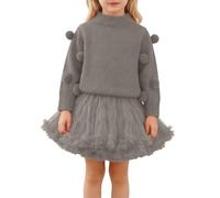 Conjunto de Dos Piezas para Niña Suéter y Falda Abullonada Vestido de Cuello Redondo para Otoño e Invierno (Grey #7, 5-6 Years)