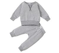 Conjunto de Dos Piezas para Niños Ropa Infantil Bebés y Niñas Blusa Manga Larga con Diseño de Retazos a Pantalones de Algodón con Cintura Elástica (Grey, 12-18 Months)