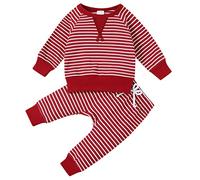 Conjunto de Dos Piezas para Niños Ropa Infantil Bebés y Niñas Blusa Manga Larga con Diseño de Retazos a Pantalones de Algodón con Cintura Elástica (Red, 9-12 Months)