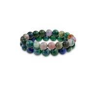 Conjunto de dos pulseras elásticas apilables de cuentas redondas de 12MM de piedras preciosas semipreciosas, azurita verde azul, jaspe de tono tierra orgánico marrón, para mujeres, hombres, unisex.