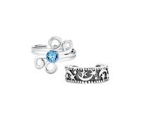 Conjunto de dos puños de oreja de alambre en espiral de cristal azul aqua y luna celestial y estrellas, banda de cartílago, envoltura de hélice, 1 pieza de pendiente para mujeres adolescentes, plata