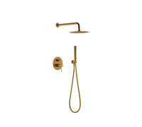 Conjunto de ducha moderna de diseño monomando con un acabado oro cepillado Line de Imex - Oro / Latón / Imex