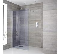 Conjunto de Ducha para Recoveco con Mampara de Obra de Cristal Ahumado 700mm y Canaleta Lineal 600mm - Portland-Luna