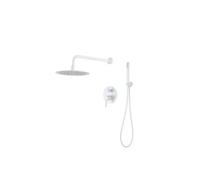 Conjunto de ducha redonda empotrada a pared en acero y latón de color blanco Jucar de Valaz - 25 cm