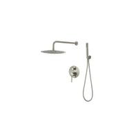 Conjunto de ducha redonda empotrada a pared fabricada en acero y latón de color acero cepillado Jucar de Valaz - 20 cm