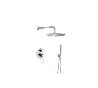 Conjunto de ducha redonda empotrada a pared fabricada en acero y latón de color cromado Jucar de Valaz - 25 cm