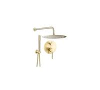 Conjunto de ducha redonda empotrada a pared fabricada en acero y latón de color dorado cepillado Jucar de Valaz - 30 cm