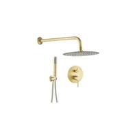 Conjunto de ducha redonda empotrada a pared fabricada en acero y latón de color dorado envejecido Jucar de Valaz - 25 cm