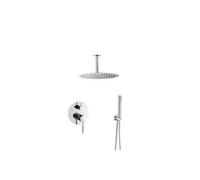 Conjunto de ducha redonda empotrada a techo fabricada en acero y latón de color cromado Jucar de Valaz - 25 cm