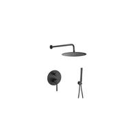 Conjunto de ducha redonda empotrada en pared acero y latón de color negro mate Jucar de Valaz - 25 cm