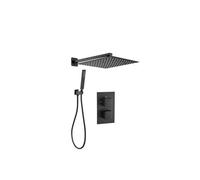 Conjunto de ducha termostática empotrada a pared cuadrada en negro mate Tajo de Valaz - 30x30 cm
