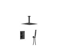 Conjunto de ducha termostática empotrada a techo cuadrada en negro mate Tajo de Valaz - 30x30 cm
