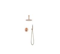 Conjunto de ducha termostático empotrado con rociador a techo acabado oro rosa cepillado Line de Imex